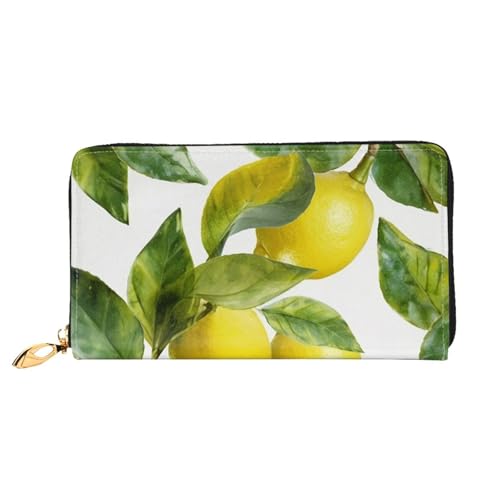 GDSHJKLW Lemon Branch Leaves Damen-Geldbörse, Leder, Reißverschluss, Clutch, wasserdicht, Kreditkartenetui mit Handyhalter, Reise-Münzgeldbörse von GDSHJKLW