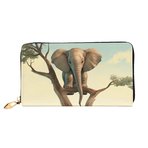 GDSHJKLW Little Elephant On Tree Damen-Geldbörse, Leder, Reißverschluss, wasserdicht, Kreditkartenetui mit Handyhalter, Reise-Münzgeldbörse von GDSHJKLW