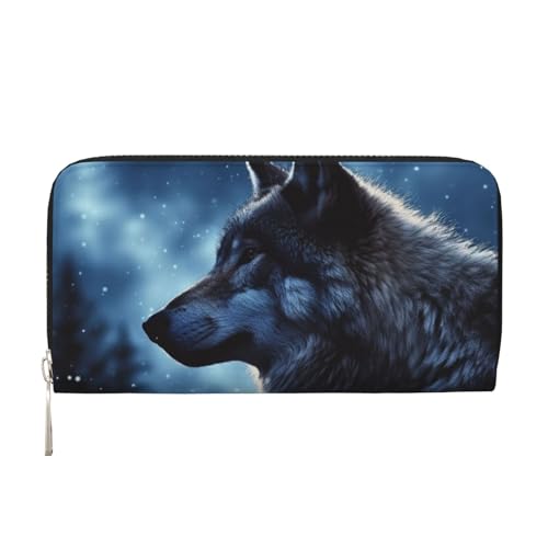 GDSHJKLW Lonely Wolf Damen-Geldbörse mit umlaufendem Reißverschluss, PU-Leder, Handy-Clutch, Kartenhalter, Organizer für Damen, Schwarz, Einheitsgröße, Schwarz , Einheitsgröße von GDSHJKLW