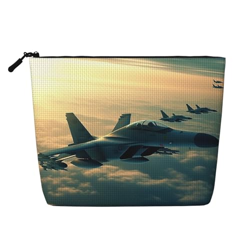 GDSHJKLW Make-up-Tasche aus Leinen für Damen, wasserdicht, Reise-Kosmetik-Organizer, leicht, mit Reißverschluss, Reise-Kulturbeutel, Organizer, Flugzeug, Kampfjets, Make-up-Pinsel, Aufbewahrungstasche von GDSHJKLW