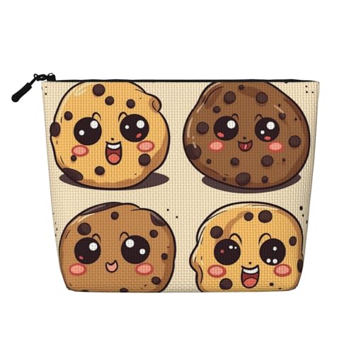 GDSHJKLW Make-up-Tasche aus Leinen für Damen, wasserdicht, Reise-Kosmetik-Organizer, leichter Reißverschluss, Reise-Kulturbeutel, Organizer, 3 Schokoladen-Chips, Kekse, Make-up-Pinsel von GDSHJKLW