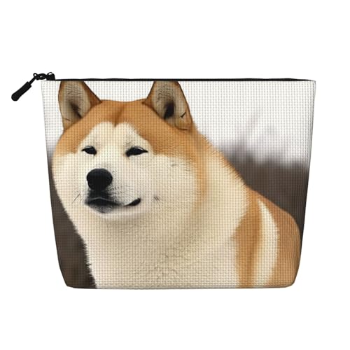 GDSHJKLW Make-up-Tasche aus Leinen für Damen, wasserdicht, Reise-Kosmetik-Organizer, leichter Reißverschluss, Reise-Kulturbeutel, Organizer, Akita, Make-up-Pinsel, Aufbewahrungstasche von GDSHJKLW