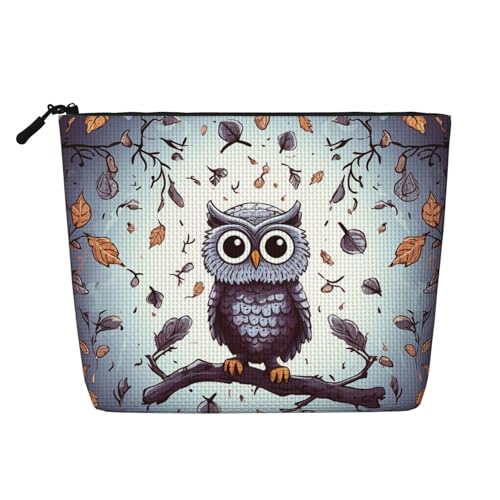 GDSHJKLW Make-up-Tasche aus Leinen für Damen, wasserdicht, Reise-Kosmetik-Organizer, leichter Reißverschluss, Reise-Kulturbeutel, Organizer, Eule, Baumzweige, Make-up-Pinsel, Aufbewahrungstasche von GDSHJKLW
