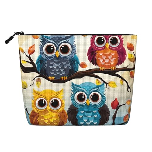 GDSHJKLW Make-up-Tasche aus Leinen für Damen, wasserdicht, Reise-Kosmetik-Organizer, leichter Reißverschluss, Reise-Kulturbeutel, Organizer, Eulen auf Ästen, Make-up-Pinsel, Aufbewahrungstasche von GDSHJKLW