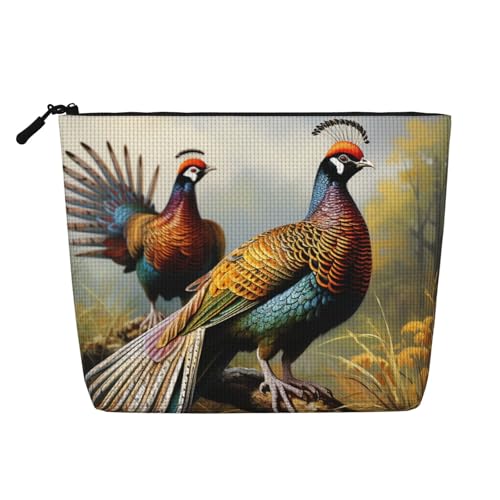 GDSHJKLW Make-up-Tasche aus Leinen für Damen, wasserdicht, Reise-Kosmetik-Organizer, leichter Reißverschluss, Reise-Kulturbeutel, Organizer, Fasane, Tiere, Make-up-Pinsel, Aufbewahrungstasche von GDSHJKLW