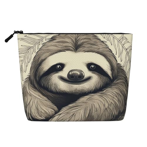 GDSHJKLW Make-up-Tasche aus Leinen für Damen, wasserdicht, Reise-Kosmetik-Organizer, leichter Reißverschluss, Reise-Kulturbeutel, Organizer, Faultier My Spirit, Tier-Make-up-Pinsel-Aufbewahrungstasche von GDSHJKLW