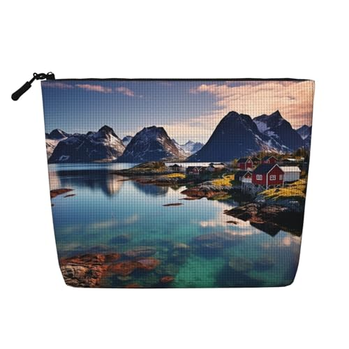 GDSHJKLW Make-up-Tasche aus Leinen für Damen, wasserdicht, Reise-Kosmetik-Organizer, leichter Reißverschluss, Reise-Kulturbeutel, Organizer, Norwegen-Inseln, Make-up-Pinsel-Aufbewahrungstasche von GDSHJKLW