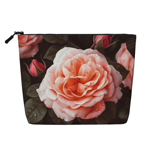 GDSHJKLW Make-up-Tasche aus Leinen für Damen, wasserdicht, Reise-Kosmetik-Organizer, leichter Reißverschluss, Reise-Kulturbeutel, Organizer, Rosenblüte, Make-up-Pinsel, Aufbewahrungstasche von GDSHJKLW