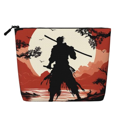 GDSHJKLW Make-up-Tasche aus Leinen für Damen, wasserdicht, Reise-Kosmetik-Organizer, leichter Reißverschluss, Reise-Kulturbeutel, Organizer, Samurai-Make-up-Pinsel-Aufbewahrungstasche von GDSHJKLW