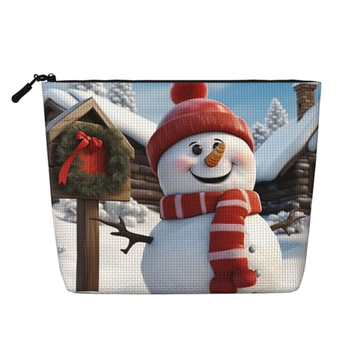 GDSHJKLW Make-up-Tasche aus Leinen für Damen, wasserdicht, Reise-Kosmetik-Organizer, leichter Reißverschluss, Reise-Kulturbeutel, Organizer, Schild, Schneemann, Make-up-Pinsel, Aufbewahrungstasche von GDSHJKLW