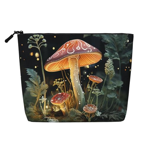 GDSHJKLW Make-up-Tasche aus Leinen für Damen, wasserdicht, Reise-Kosmetik-Organizer, leichter Reißverschluss, Reise-Kulturbeutel, Organizer, Schmetterlingspilz, Make-up-Pinsel, Aufbewahrungstasche von GDSHJKLW