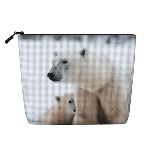 GDSHJKLW Make-up-Tasche aus Leinen für Damen, wasserdicht, Reise-Kosmetik-Organizer, leichter Reißverschluss, Reise-Kulturbeutel, Organizer, Schneetier, Eisbär, Make-up-Pinsel, Aufbewahrungstasche von GDSHJKLW