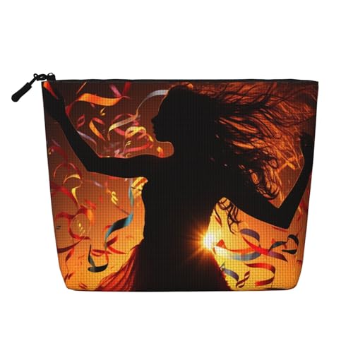 GDSHJKLW Make-up-Tasche aus Leinen für Damen, wasserdicht, Reise-Kosmetik-Organizer, leichter Reißverschluss, Reise-Kulturbeutel, Organizer, Tanz, Musik, Make-up-Pinsel, Aufbewahrungstasche von GDSHJKLW