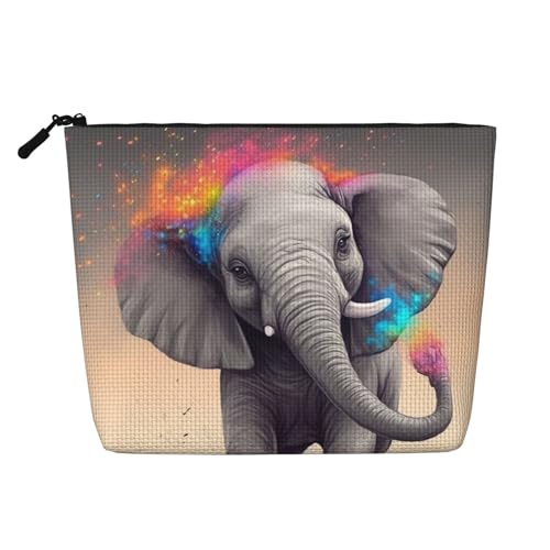 GDSHJKLW Make-up-Tasche aus Leinen für Damen, wasserdicht, Reise-Kosmetik-Organizer, leichter Reißverschluss, Reise-Kulturbeutel, Organizer, Tier, Cartoon, Elefant, Make-up-Pinsel, Aufbewahrungstasche von GDSHJKLW