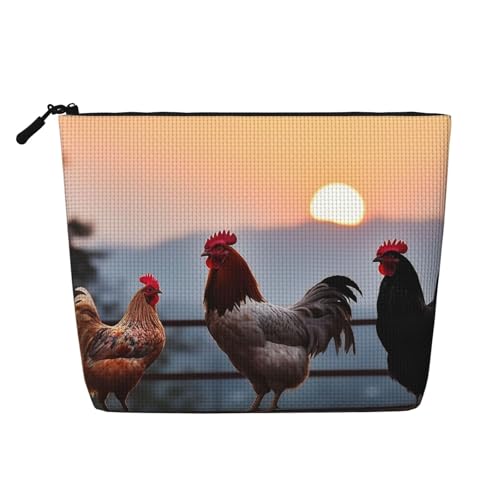 GDSHJKLW Make-up-Tasche aus Leinen für Damen, wasserdicht, Reise-Kosmetik-Organizer, leichter Reißverschluss, Reise-Kulturbeutel, Organizer, Tier, Hühner, Make-up-Pinsel, Aufbewahrungstasche von GDSHJKLW