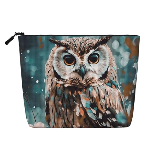 GDSHJKLW Make-up-Tasche aus Leinen für Damen, wasserdicht, Reise-Kosmetik-Organizer, leichter Reißverschluss, Reise-Kulturbeutel, Organizer, Tier, niedliche Eule, Make-up-Pinsel, Aufbewahrungstasche von GDSHJKLW