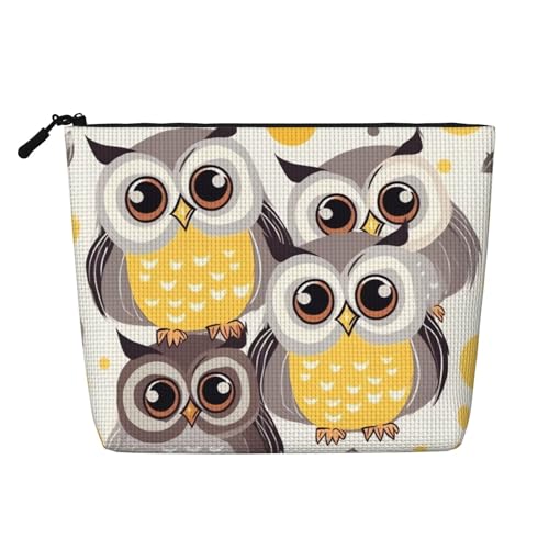 GDSHJKLW Make-up-Tasche aus Leinen für Damen, wasserdicht, Reise-Kosmetik-Organizer, leichter Reißverschluss, Reise-Kulturbeutel, Organizer, Tier-Cartoon-Eulen, niedliche von GDSHJKLW