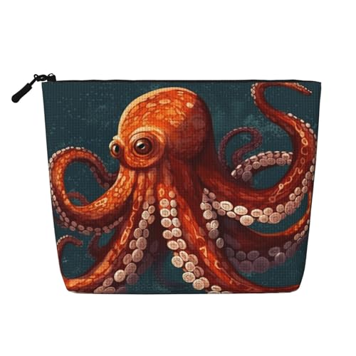 GDSHJKLW Make-up-Tasche aus Leinen für Damen, wasserdicht, Reise-Kosmetik-Organizer, leichter Reißverschluss, Reise-Kulturbeutel, Organizer, Tier-Oktopus-Make-up-Pinsel, Aufbewahrungstasche von GDSHJKLW