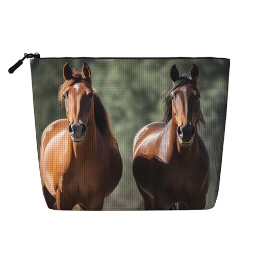 GDSHJKLW Make-up-Tasche aus Leinen für Damen, wasserdicht, Reise-Kosmetik-Organizer, leichter Reißverschluss, Reise-Kulturbeutel, Organizer, Tiere, Pferde, Make-up-Pinsel, Aufbewahrungstasche von GDSHJKLW