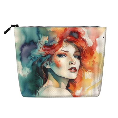 GDSHJKLW Make-up-Tasche aus Leinen für Damen, wasserdicht, Reise-Kosmetik-Organizer, leichter Reißverschluss, Reise-Kulturbeutel, Organizer, abstrakte Aquarellfarben, Make-up-Pinsel GDSHJKLW Make-up-Tasche aus Leinen für Damen, wasserdicht, Reise-Kosmetik-Organizer, leichter Reißverschluss, Reise-Kulturbeutel, Organizer, abstrakte Aquarellfarben, Make-up-Pinsel von GDSHJKLW