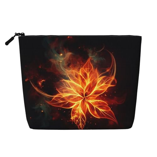 GDSHJKLW Make-up-Tasche aus Leinen für Damen, wasserdicht, Reise-Kosmetik-Organizer, leichter Reißverschluss, Reise-Kulturbeutel, Organizer, abstrakte Feuerblumen, Make-up-Pinsel, Aufbewahrungstasche von GDSHJKLW