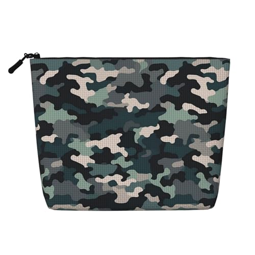 GDSHJKLW Make-up-Tasche aus Leinen für Damen, wasserdicht, Reise-Kosmetik-Organizer, leichter Reißverschluss, Reise-Kulturbeutel, Organizer, abstrakte Tarnung, Make-up-Pinsel, Aufbewahrungstasche von GDSHJKLW