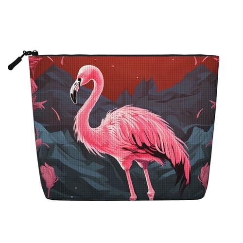 GDSHJKLW Make-up-Tasche aus Leinen für Damen, wasserdicht, Reise-Kosmetik-Organizer, leichter Reißverschluss, Reise-Kulturbeutel, Organizer, abstrakter Flamingo, Make-up-Pinsel, Aufbewahrungstasche von GDSHJKLW