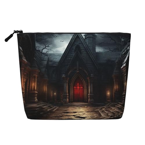 GDSHJKLW Make-up-Tasche aus Leinen für Damen, wasserdicht, Reise-Kosmetik-Organizer, leichter Reißverschluss, Reise-Kulturbeutel, Organizer, alte Krypta, Make-up-Pinsel, Aufbewahrungstasche von GDSHJKLW