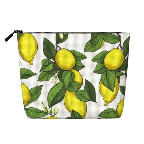 GDSHJKLW Make-up-Tasche aus Leinen für Damen, wasserdicht, Reise-Kosmetik-Organizer, leichter Reißverschluss, Reise-Kulturbeutel, Organizer, gelbe frische Zitronen, Make-up-Pinsel, Aufbewahrungstasche von GDSHJKLW