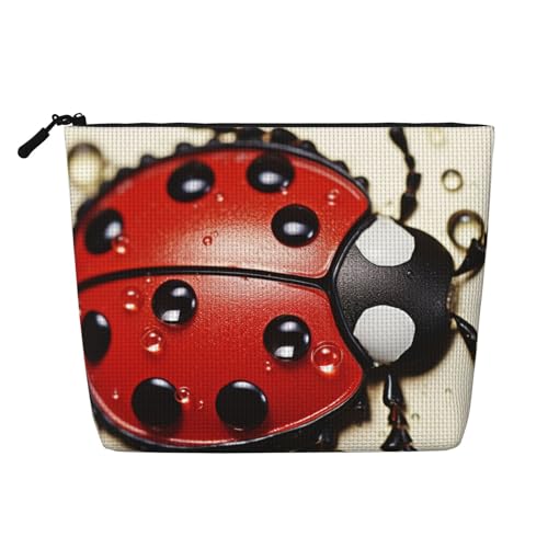GDSHJKLW Make-up-Tasche aus Leinen für Damen, wasserdicht, Reise-Kosmetik-Organizer, leichter Reißverschluss, Reise-Kulturbeutel, Organizer, schöne Marienkäfer-Make-up-Pinsel-Aufbewahrungstasche von GDSHJKLW