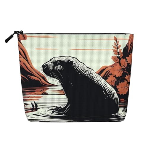 GDSHJKLW Make-up-Tasche aus Leinen für Damen, wasserdicht, Reise-Kosmetik-Organizer, leichter Reißverschluss, Reise-Kulturbeutel, Organizer, schwarzer Biber, Make-up-Pinsel, Aufbewahrungstasche von GDSHJKLW
