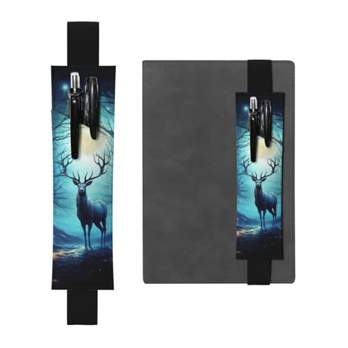 GDSHJKLW Moonlight Hirsch Elastisches Band Stifthalter Abnehmbare PU Leder Stifteetui Tagebuch Bleistift Halter Federmäppchen Bürobedarf Geschenk für Hardcover Journals Notizbücher Planer von GDSHJKLW