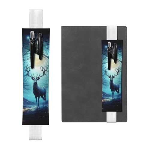 GDSHJKLW Moonlight Hirsch Elastisches Band Stifthalter Abnehmbare PU Leder Stifteetui Tagebuch Bleistift Halter Federmäppchen Bürobedarf Geschenk für Hardcover Journals Notizbücher Planer von GDSHJKLW