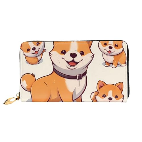 GDSHJKLW Niedliche Shiba Inu Hunde-Geldbörse, Leder, Reißverschluss, Clutch, wasserdicht, Kreditkartenetui mit Handyhalter, Damen-Reise-Münzgeldbörse von GDSHJKLW