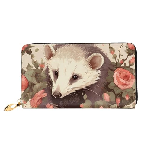 GDSHJKLW Opossum And Roses Damen-Geldbörse, Leder, Reißverschluss, Clutch, wasserdicht, Kreditkartenetui mit Handyhalter, Reise-Münzgeldbörse von GDSHJKLW