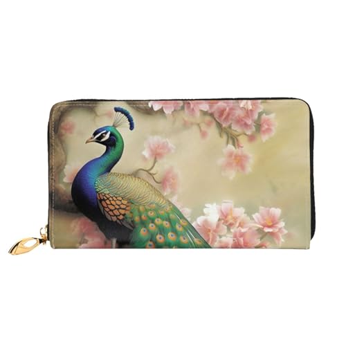 GDSHJKLW Orientalischer Pfau auf Blumenbaum, Damen-Geldbörse, Leder, Reißverschluss, Clutch, wasserdicht, Kreditkartenetui mit Handyhalter, Reise-Münzgeldbörse von GDSHJKLW