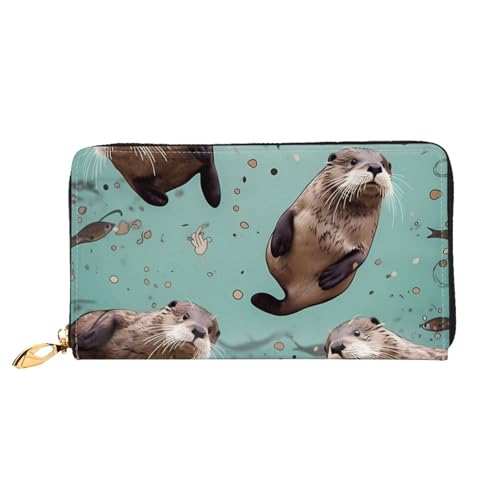 GDSHJKLW Otters Damen-Geldbörse, Leder, Reißverschluss, Clutch, wasserdicht, Kreditkartenetui mit Handyhalter, Reise-Münzgeldbörse von GDSHJKLW