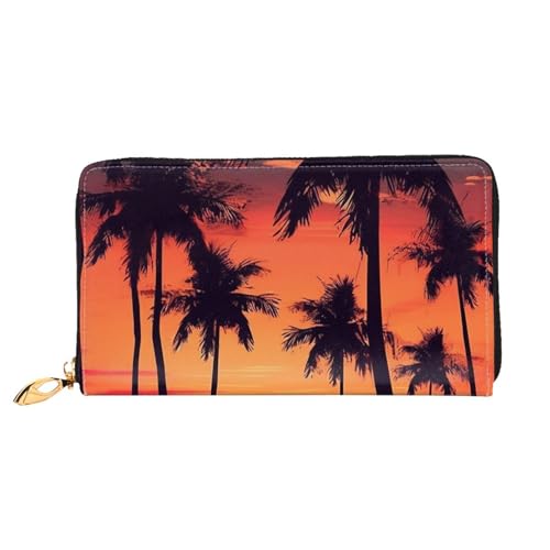 GDSHJKLW Palm Tree Summer Sunset Damen-Geldbörse, Leder, Reißverschluss, Clutch, wasserdicht, Kreditkartenetui mit Handyhalter, Reise-Münzgeldbörse von GDSHJKLW