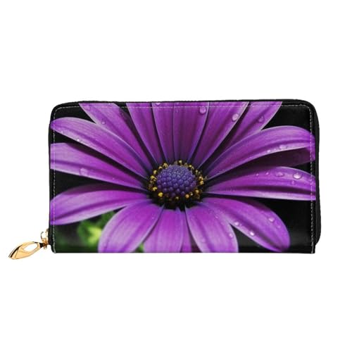 GDSHJKLW Purple Daisy Damen-Geldbörse, Leder, Reißverschluss, Clutch, wasserdicht, Kreditkartenetui mit Handyhalter, Reise-Münzgeldbörse von GDSHJKLW