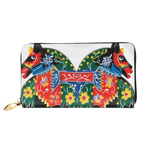 GDSHJKLW Runner schwedische Dala-Pferd-Damengeldbörse, Leder, Reißverschluss, Clutch, wasserdicht, Kreditkartenetui mit Handyhalter, Reise-Münzgeldbörse von GDSHJKLW
