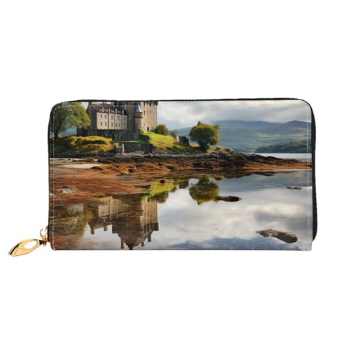 GDSHJKLW Scotland Castle Water Lake Schottische Damen-Geldbörse, Leder, Reißverschluss, Clutch, wasserdicht, Kreditkartenetui mit Handyhalter, Reise-Münzgeldbörse von GDSHJKLW