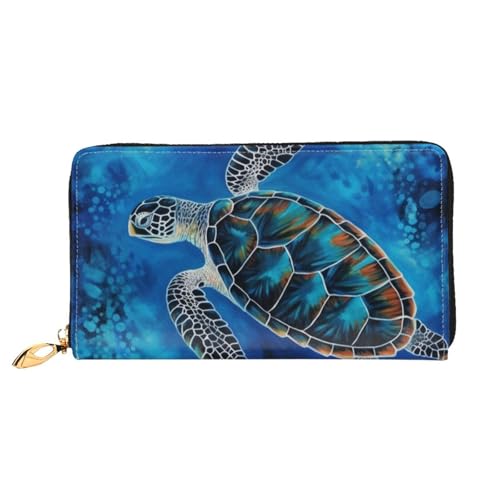 GDSHJKLW Sea Turtle-Blue Damen-Geldbörse, Leder, Reißverschluss, Clutch, wasserdicht, Kreditkartenetui mit Handyhalter, Reise-Münzgeldbörse von GDSHJKLW