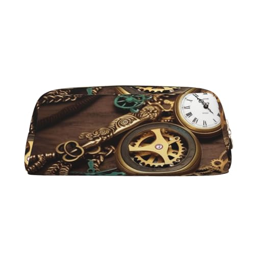 GDSHJKLW Steampunk Uhren-Etui mit Schlüssel und Ketten, Leder, großes Fassungsvermögen, Stiftebeutel, Reißverschluss, Make-up-Tasche für Damen und Herren, Reise-Kulturbeutel, wasserdicht GDSHJKLW Steampunk Uhren-Etui mit Schlüssel und Ketten, Leder, großes Fassungsvermögen, Stiftebeutel, Reißverschluss, Make-up-Tasche für Damen und Herren, Reise-Kulturbeutel, wasserdicht von GDSHJKLW