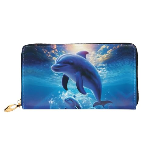 GDSHJKLW Süße Delfin-Damen-Geldbörse, Leder, Reißverschluss, Clutch, wasserdicht, Kreditkartenetui mit Handyhalter, Reise-Münzgeldbörse von GDSHJKLW