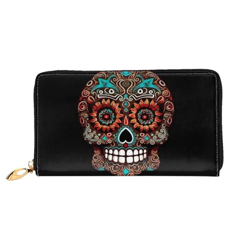 GDSHJKLW Sugar Skulls Day Of The Dead Damen-Geldbörse, Leder, Reißverschluss, Clutch, wasserdicht, Kreditkartenetui mit Handyhalter, Reise-Münzgeldbörse von GDSHJKLW