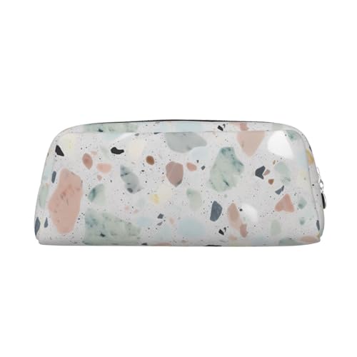 GDSHJKLW Terrazzo Federmäppchen aus Leder, mit großem Fassungsvermögen, Make-up-Tasche mit Reißverschluss, für Damen und Herren, Reise-Kulturbeutel, wasserdicht, Kosmetiktasche, weit geöffnetes von GDSHJKLW