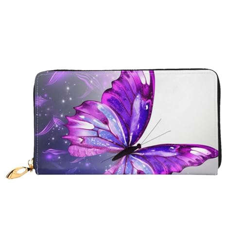 GDSHJKLW Violette Schmetterlings-Damen-Geldbörse, Leder, Reißverschluss, Clutch, wasserdicht, Kreditkartenetui mit Handyhalter, Reise-Münzgeldbörse von GDSHJKLW