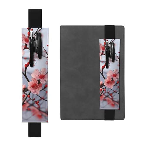 GDSHJKLW Zarte Kirschblüten Elastisches Band Stifthalter Abnehmbare PU Leder Stifteetui Tagebuch Bleistift Halter Federmäppchen Bürobedarf Geschenk für Hardcover Journals Notizbücher Planer von GDSHJKLW