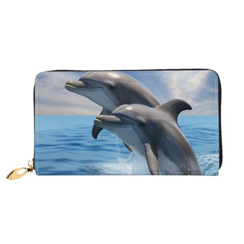 GDSHJKLW Zwei Delfin-Damen-Geldbörsen, Leder, Reißverschluss, Clutch, wasserdicht, Kreditkartenetui mit Handyhalter, Reise-Münzgeldbörse von GDSHJKLW
