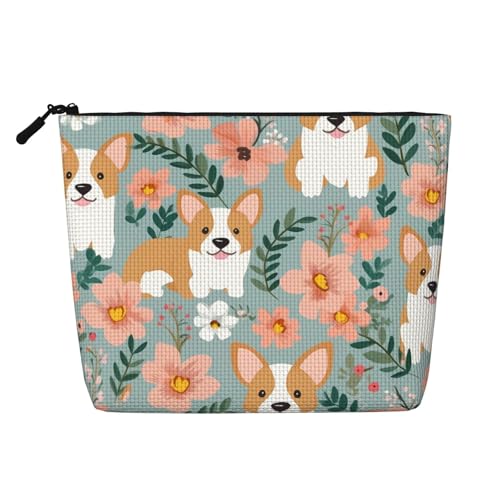 Gdshjklw Make-up-Tasche aus Leinen für Damen, wasserdicht, Reise-Kosmetik-Organizer, leicht, Reißverschluss, Reise-Kulturbeutel, Organizer, Corgi, Blumen, Frühling, Garten, Make-up-Pinsel Gdshjklw Make-up-Tasche aus Leinen für Damen, wasserdicht, Reise-Kosmetik-Organizer, leicht, Reißverschluss, Reise-Kulturbeutel, Organizer, Corgi, Blumen, Frühling, Garten, Make-up-Pinsel von GDSHJKLW